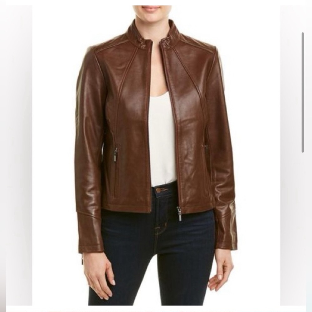 LIKE NEW J. McLaughlin Brown Genuine Leather Moto Jacket